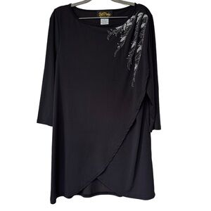 {Bob Mackie} "Wearable Art" Black 3/4 Sleeve Rhinestone Embellished Draped Shirt